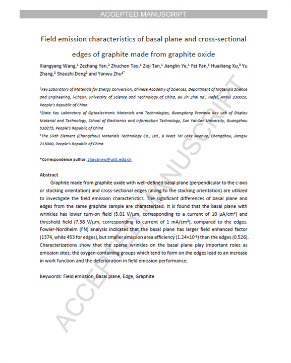 Field emission characteristics of basal plane and cross-sectional edges of graphite made from graphite oxide